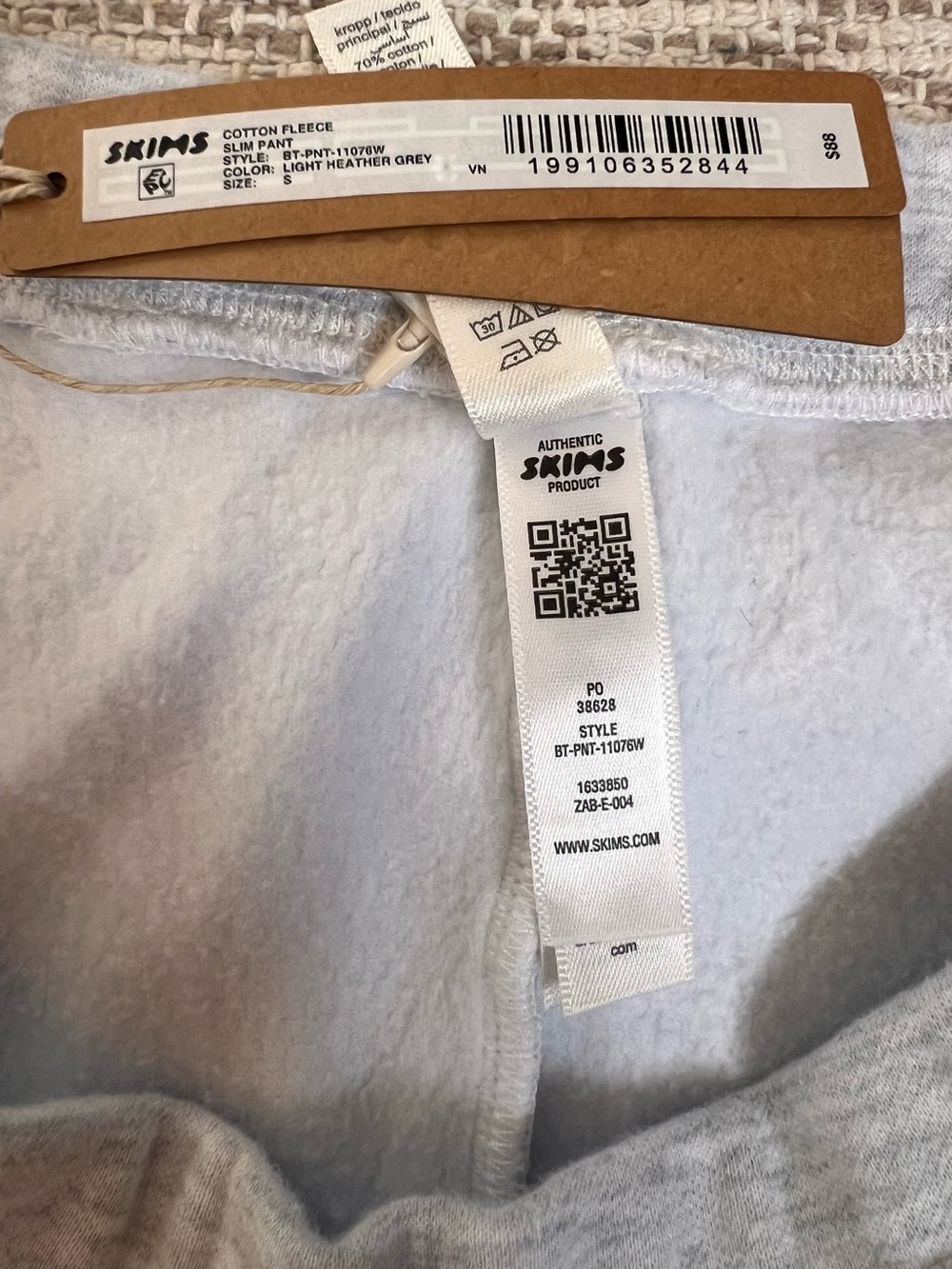 SKIMS Cotton Fleece Slim Pant Light Heather Grey Small New W Tags!! - Picture 8 of 11